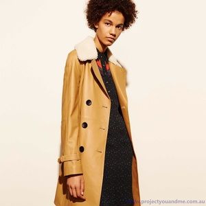 COACH CAMEL LEATHER SHEARLING TRENCH COAT NWT